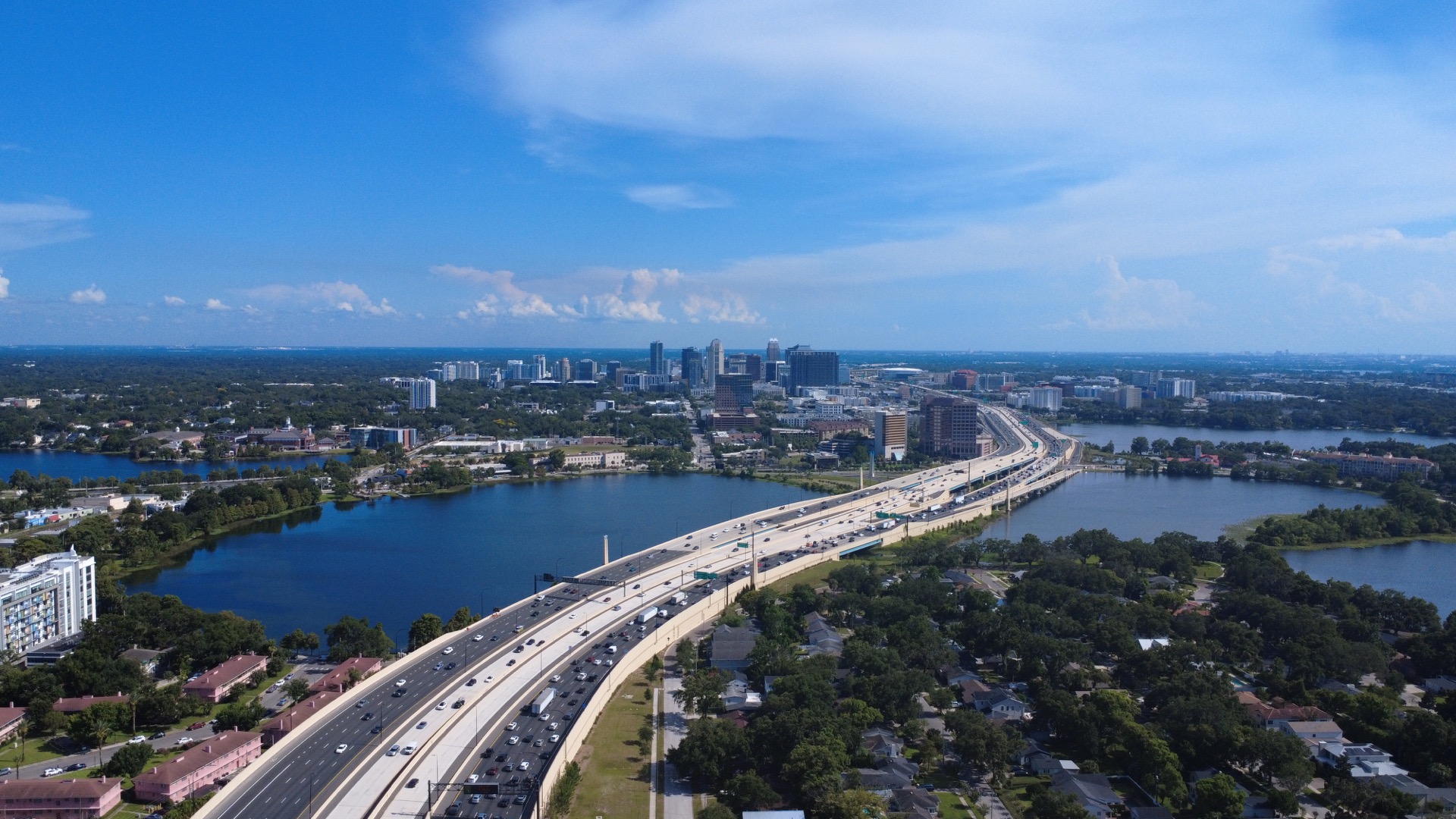 Aerial view of Orlando, Florida area served by Alex and Family Trucking